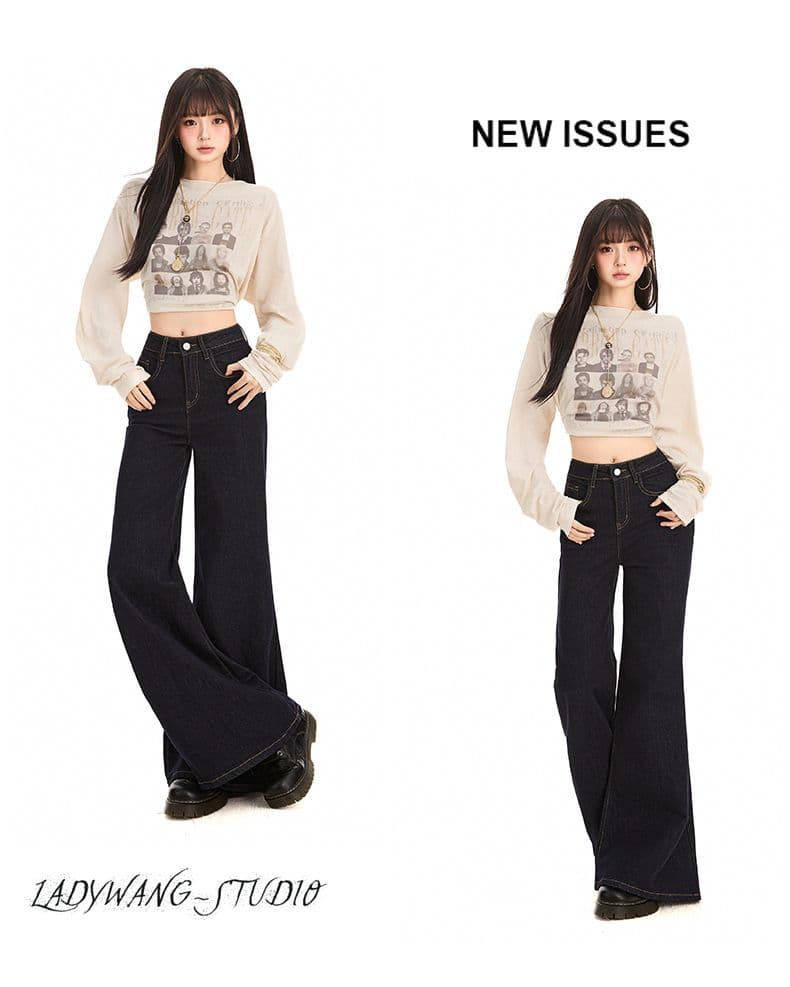 실사 이른 가을 오래된 돈 레트로 나팔 청바지 새로운 다용도 아니요 막대기 다리 루즈핏 부츠컷 바지 여성 상세 이미지 24