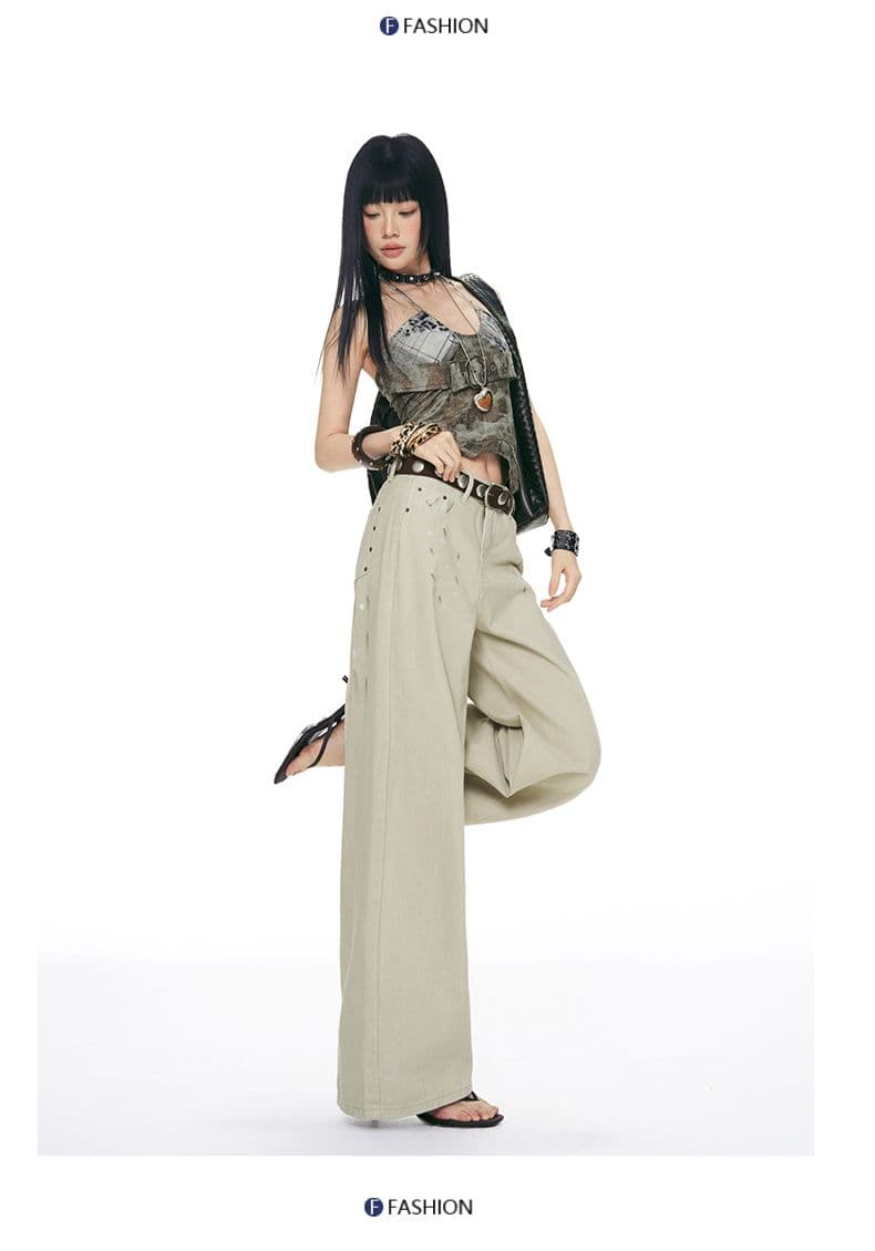 실사 아메리칸 레트로 이른 가을 새로운 페인트 잉크 징 디자인 루즈핏 넓은 다리 스트레이트 바닥 청소 캐주얼 청바지 상세 이미지 17