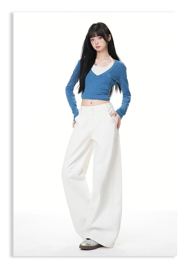 실사 2026 아메리칸 레트로 해체 패치워크 루즈핏 스트레이트 넓은 다리 청바지 여성 상세 이미지 11