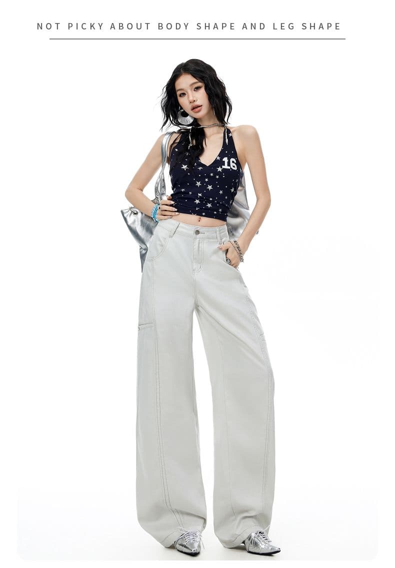 실사 새로운 라이 경기 서울 주간 실크 코튼 아메리칸 레트로 넓은 다리 청바지 여성 루즈핏 바닥 청소 바지 여성 상세 이미지 21
