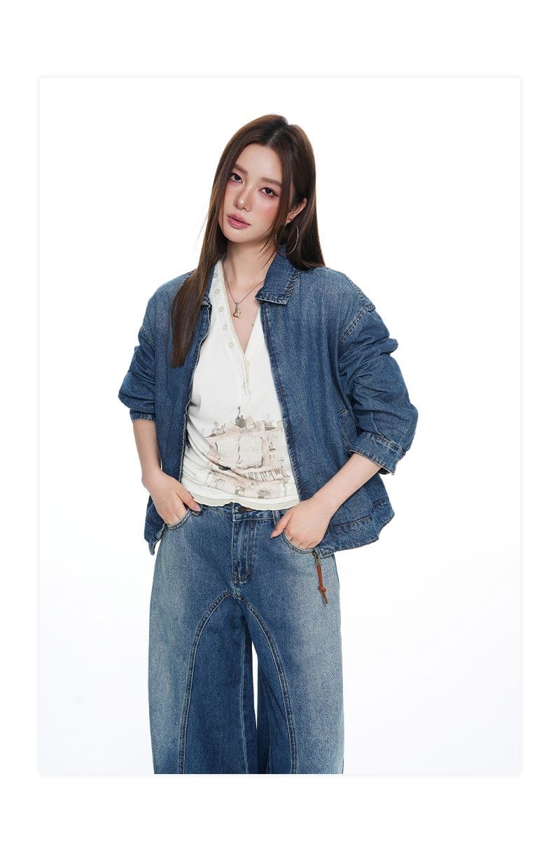 실사 26 년 가을 겨울철 새로운 핫걸 세트 조합 루즈핏 데님 재킷 청바지 여성 상세 이미지 13