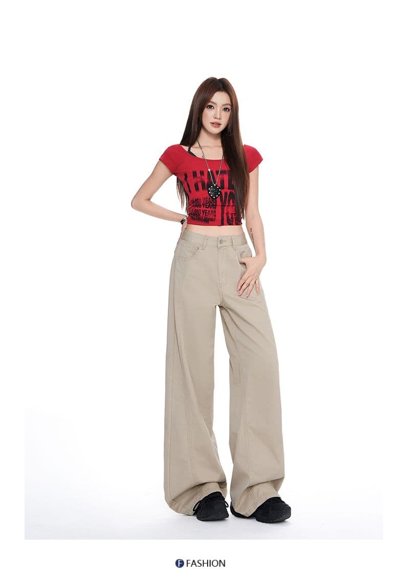 실사 아메리칸 레트로 루즈핏 와이드 레그 팬츠 카키 하이웨이스트 스트레이트 캐주얼 이른 가을 다용도 청바지 여성 상세 이미지 8