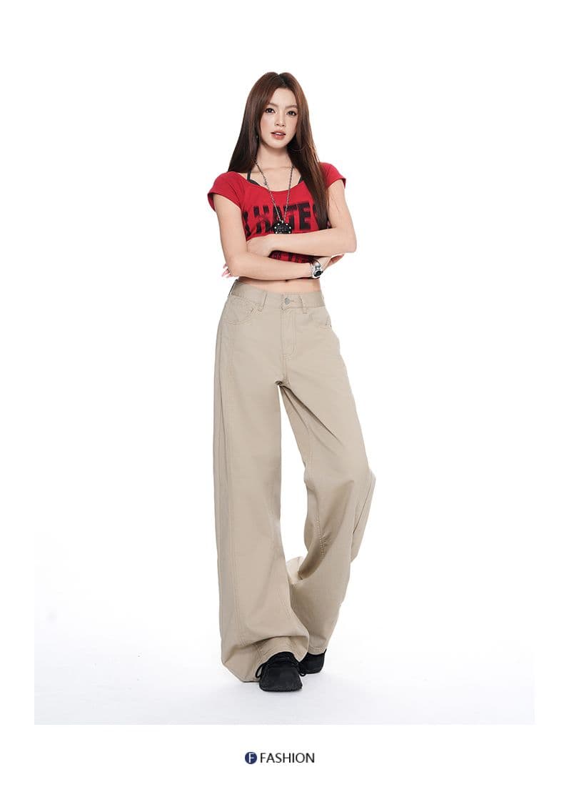 실사 아메리칸 레트로 루즈핏 와이드 레그 팬츠 카키 하이웨이스트 스트레이트 캐주얼 이른 가을 다용도 청바지 여성 상세 이미지 10