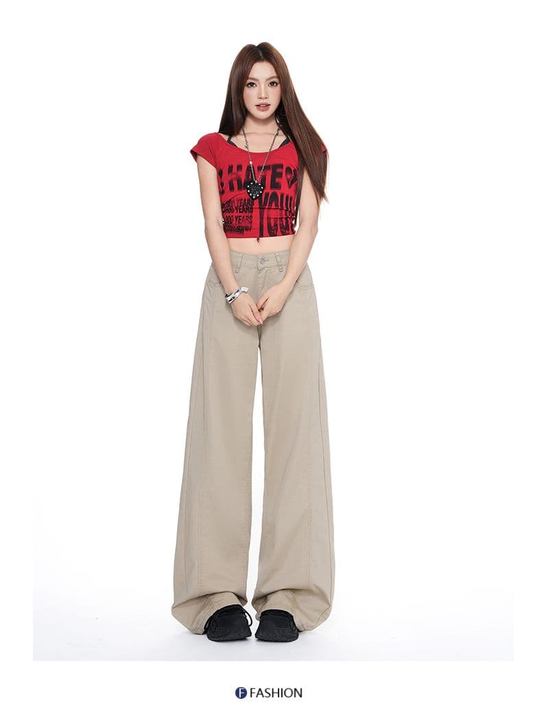 실사 아메리칸 레트로 루즈핏 와이드 레그 팬츠 카키 하이웨이스트 스트레이트 캐주얼 이른 가을 다용도 청바지 여성 상세 이미지 13