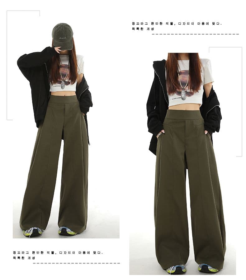 실사 오래된 돈 바람 느긋한 캐주얼 바지 새로운 하이웨이스트 루즈핏 와이드 레깅스 바지 상세 이미지 17