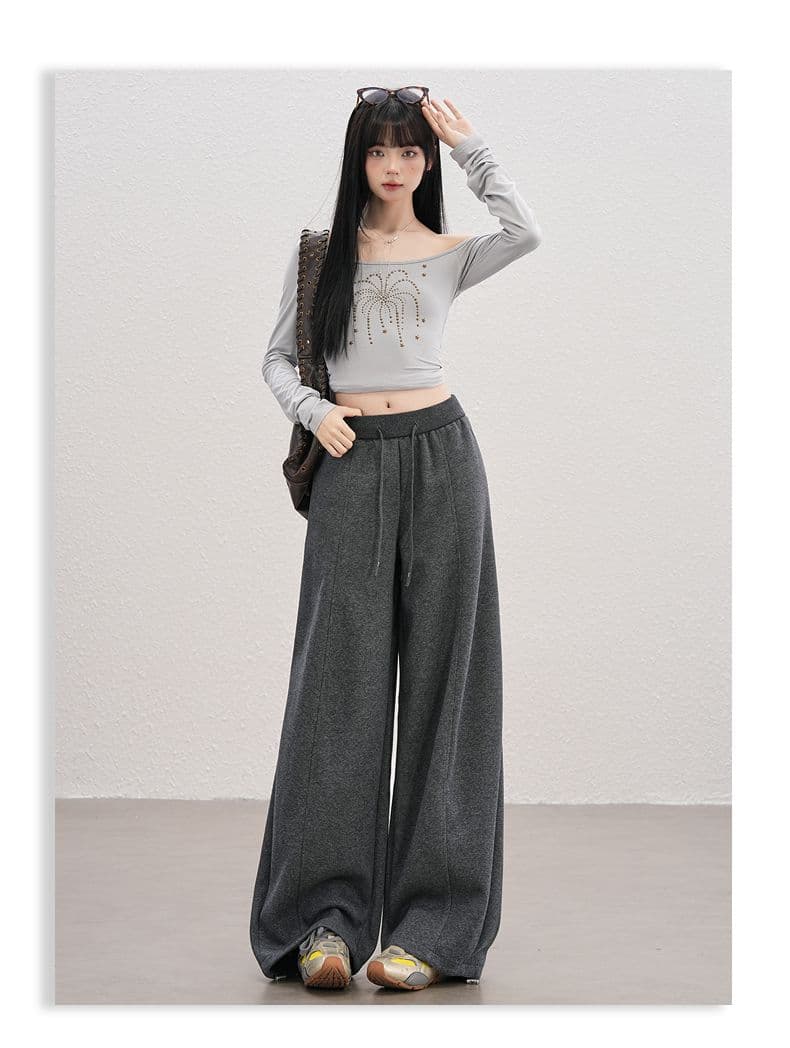 실사 고급 센스 가을 캐주얼 웨이 바지 여성 가을 겨울 새로운 루즈핏 넓은 다리 스트레이트 모통이 칼 니트 운동 바지 상세 이미지 9
