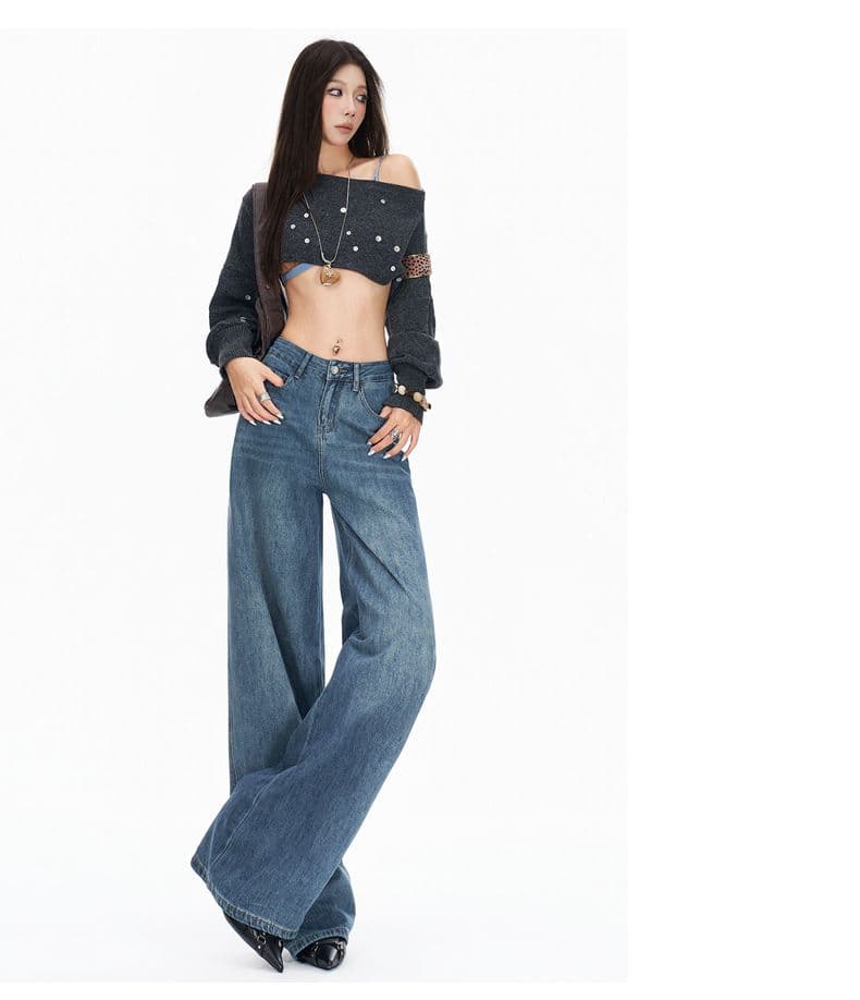 실사 새로운 아메리칸 높음 거리 개성 루즈핏 넓은 다리 청바지 여성 슬림해 보이는 스트레이트 루즈핏 바닥 청소 바지 상세 이미지 22