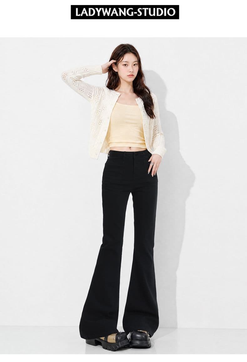 실사 부츠컷 청바지 여성 가을 하이웨이스트 작은 키 핫걸 타이트 호스 슈 나팔 바지 봄 가을 상세 이미지 25