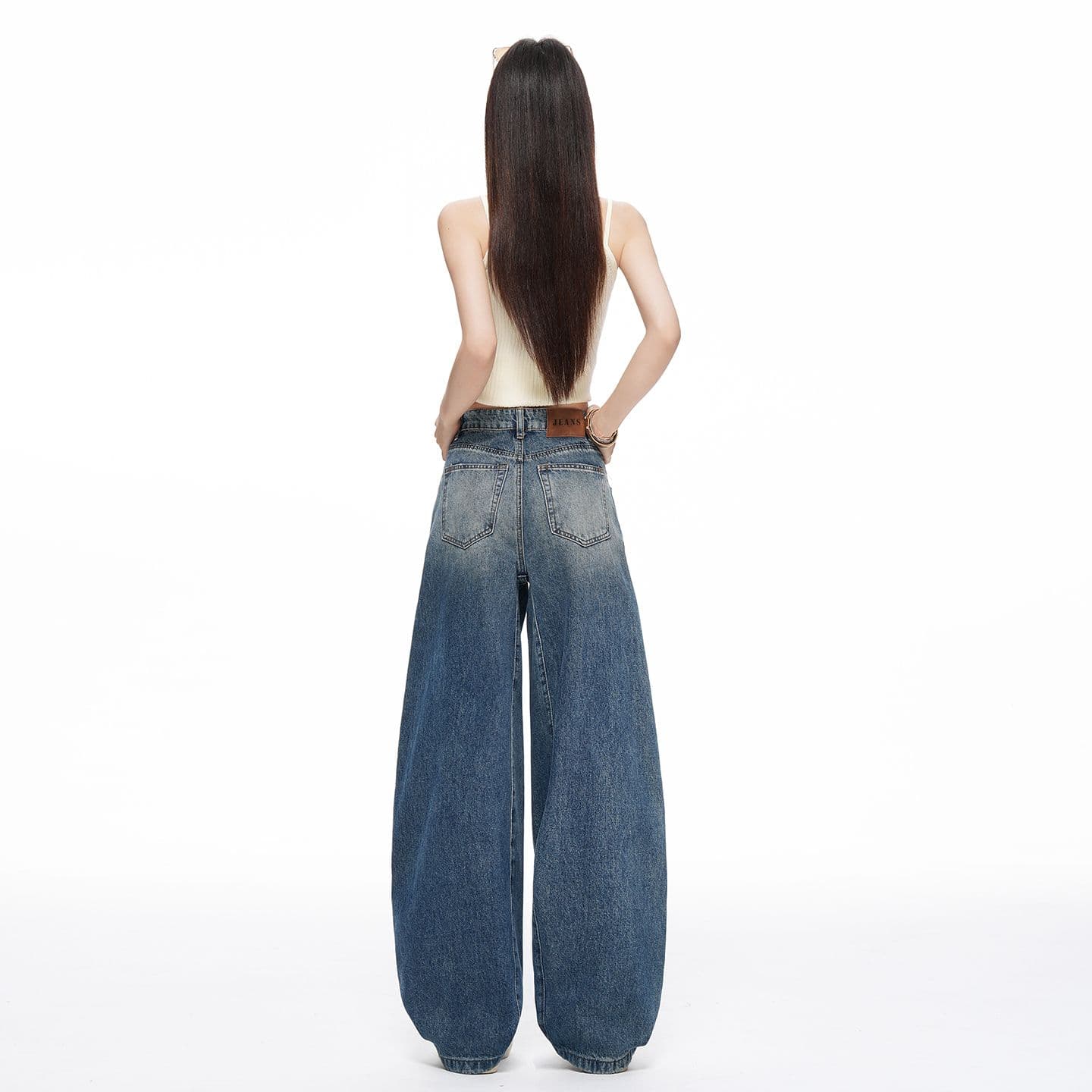 실사 여름 아메리칸 레트로 패션 워싱 트렌드 펌프 로프 주름 도루 센스 스트레이트 넓은 다리 청바지 이미지 2
