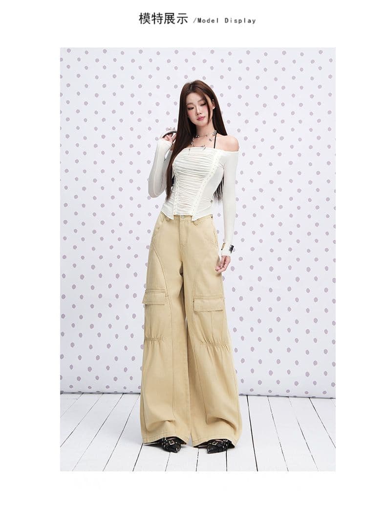 실사 카키 색 순면 Chic 펌프 Pleat 자르기 센스 청바지 여성 2026 년 다용도 캐주얼 워크웨어 팬츠 상세 이미지 7