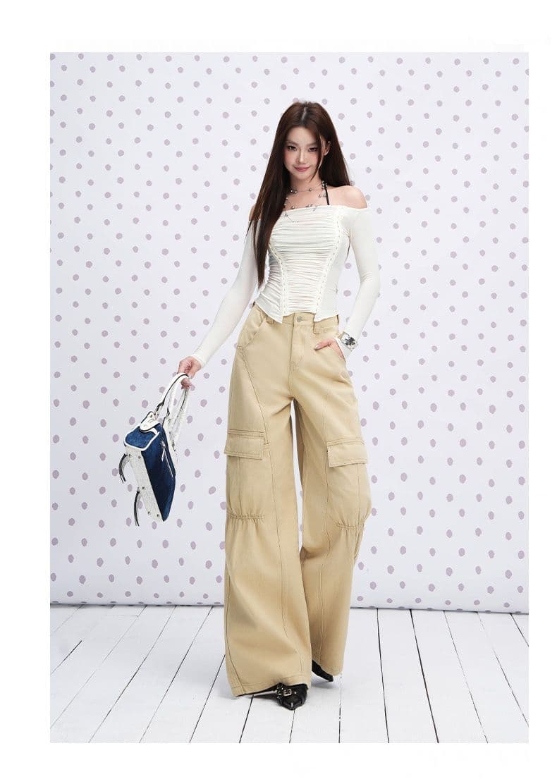 실사 카키 색 순면 Chic 펌프 Pleat 자르기 센스 청바지 여성 2026 년 다용도 캐주얼 워크웨어 팬츠 상세 이미지 8