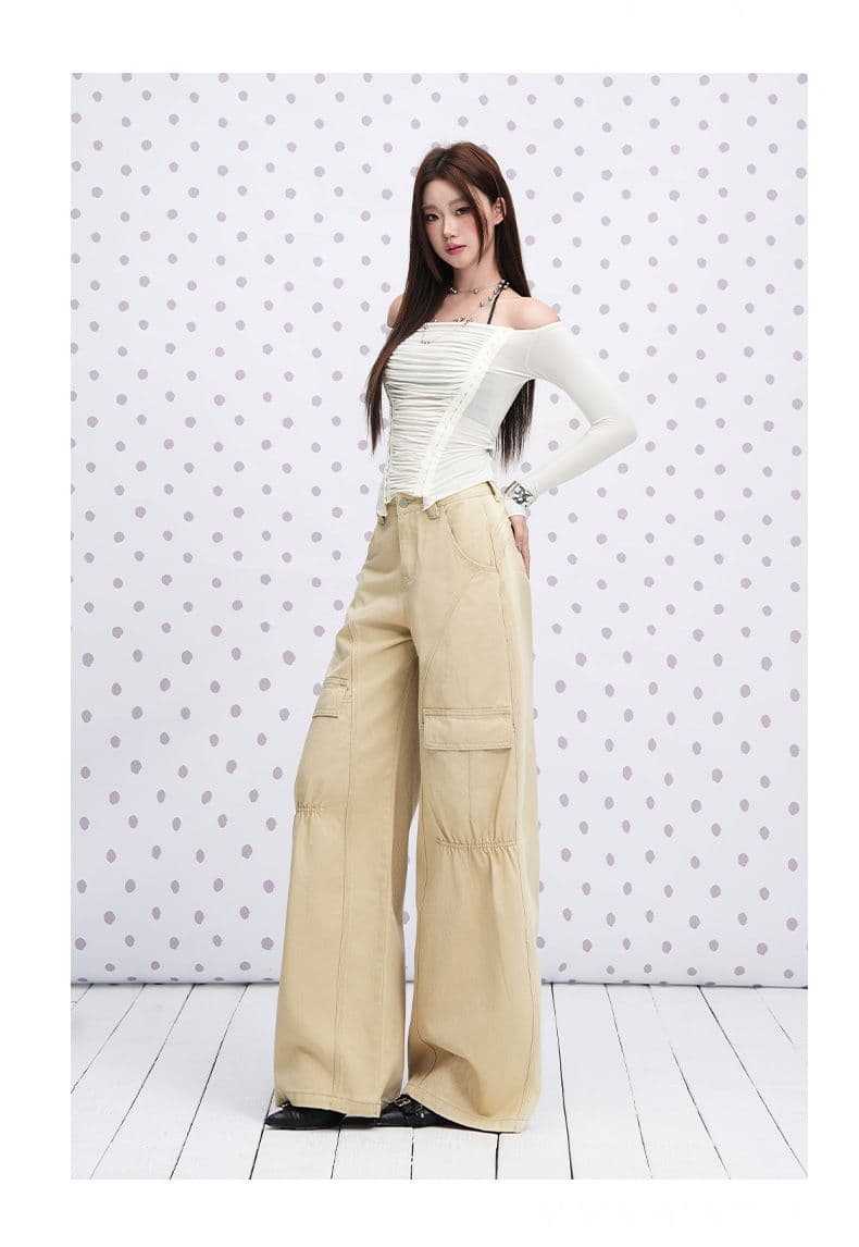 실사 카키 색 순면 Chic 펌프 Pleat 자르기 센스 청바지 여성 2026 년 다용도 캐주얼 워크웨어 팬츠 상세 이미지 9