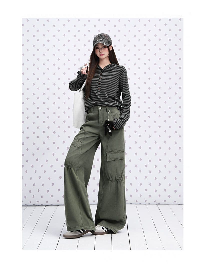실사 카키 색 순면 Chic 펌프 Pleat 자르기 센스 청바지 여성 2026 년 다용도 캐주얼 워크웨어 팬츠 상세 이미지 18