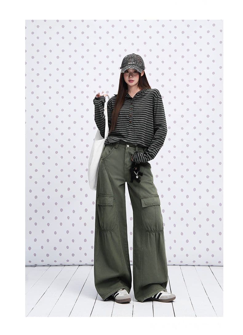 실사 카키 색 순면 Chic 펌프 Pleat 자르기 센스 청바지 여성 2026 년 다용도 캐주얼 워크웨어 팬츠 상세 이미지 19