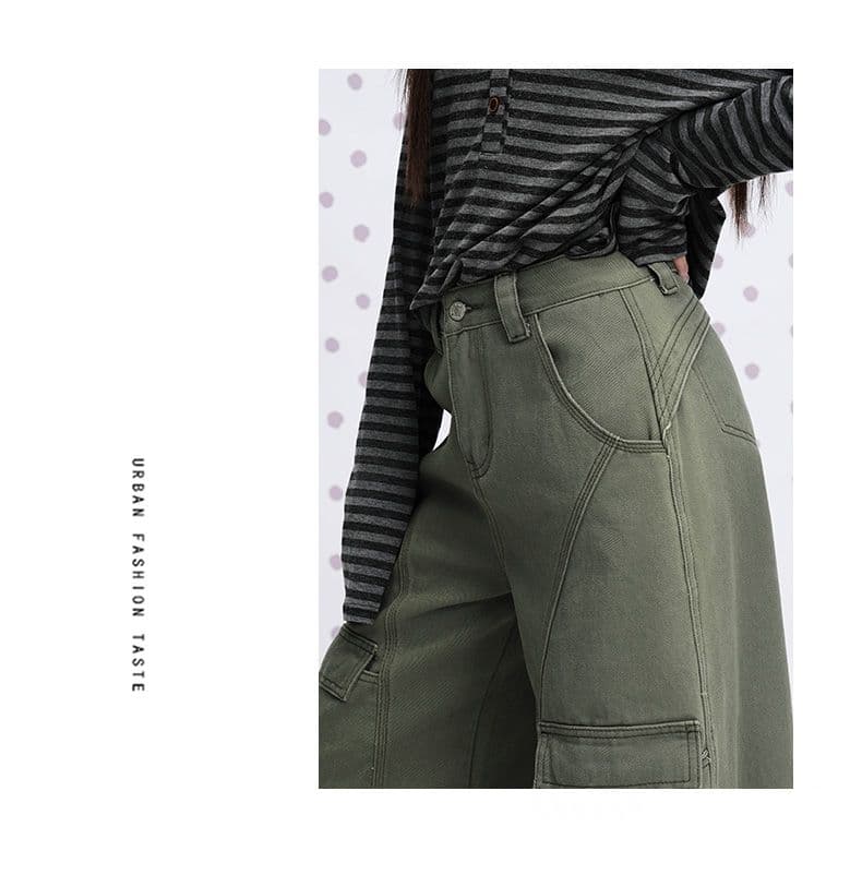 실사 카키 색 순면 Chic 펌프 Pleat 자르기 센스 청바지 여성 2026 년 다용도 캐주얼 워크웨어 팬츠 상세 이미지 20