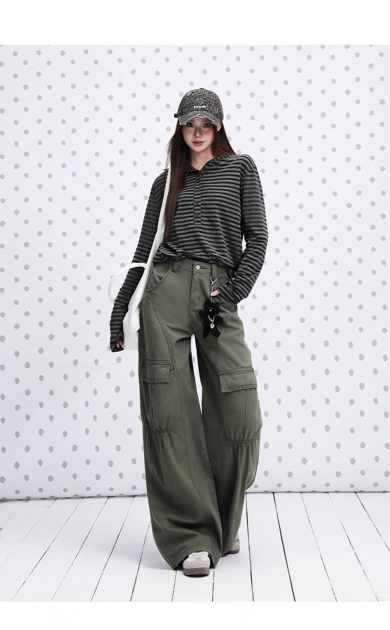 실사 카키 색 순면 Chic 펌프 Pleat 자르기 센스 청바지 여성 2026 년 다용도 캐주얼 워크웨어 팬츠 상세 이미지 21