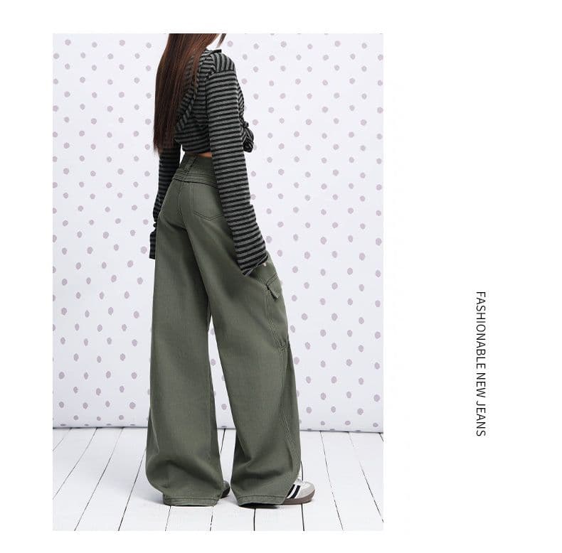 실사 카키 색 순면 Chic 펌프 Pleat 자르기 센스 청바지 여성 2026 년 다용도 캐주얼 워크웨어 팬츠 상세 이미지 26