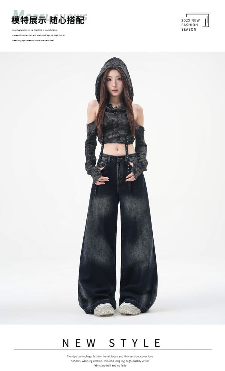 실사 항구 바람 아메리칸 레트로 핫걸 트렌드 2026 가을 겨울 의류 새로운 와이드 레그 팬츠 스트레이트 팬츠 청바지 여성 상세 이미지 16