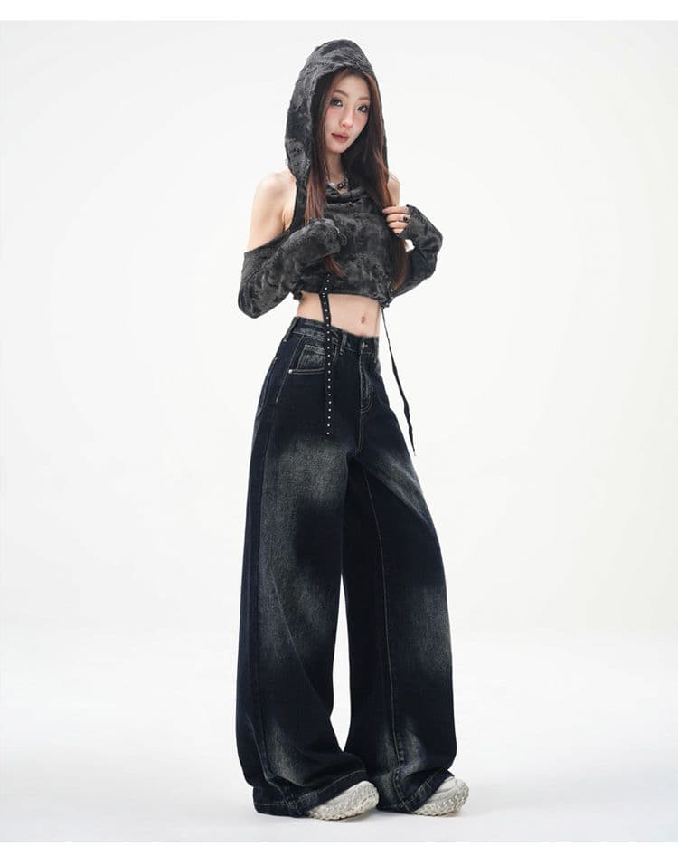 실사 항구 바람 아메리칸 레트로 핫걸 트렌드 2026 가을 겨울 의류 새로운 와이드 레그 팬츠 스트레이트 팬츠 청바지 여성 상세 이미지 20