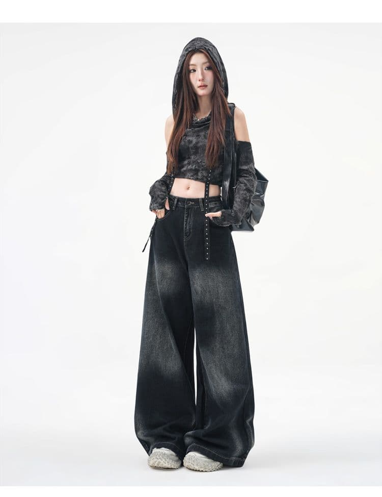 실사 항구 바람 아메리칸 레트로 핫걸 트렌드 2026 가을 겨울 의류 새로운 와이드 레그 팬츠 스트레이트 팬츠 청바지 여성 상세 이미지 25
