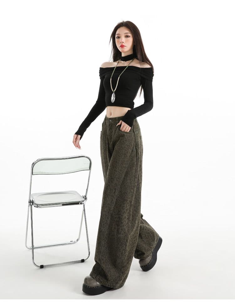 실사 가을 겨울 새로운 핫걸 패션 레트로 스타일 트렌드 루즈핏 모통이 칼 바지 와이드 레그 팬츠 레오파드 무늬 캐주얼 바지 상세 이미지 25