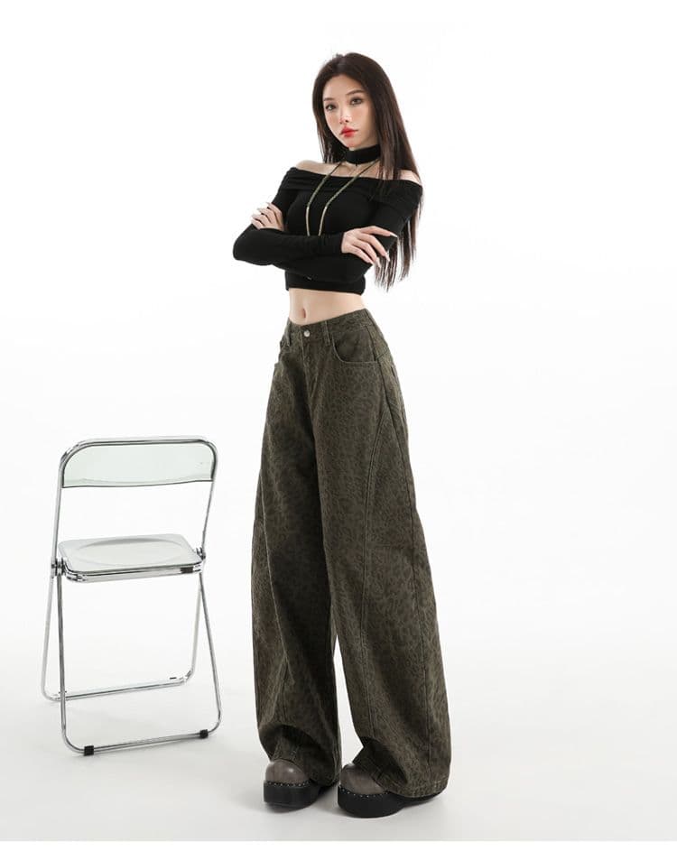 실사 가을 겨울 새로운 핫걸 패션 레트로 스타일 트렌드 루즈핏 모통이 칼 바지 와이드 레그 팬츠 레오파드 무늬 캐주얼 바지 상세 이미지 26
