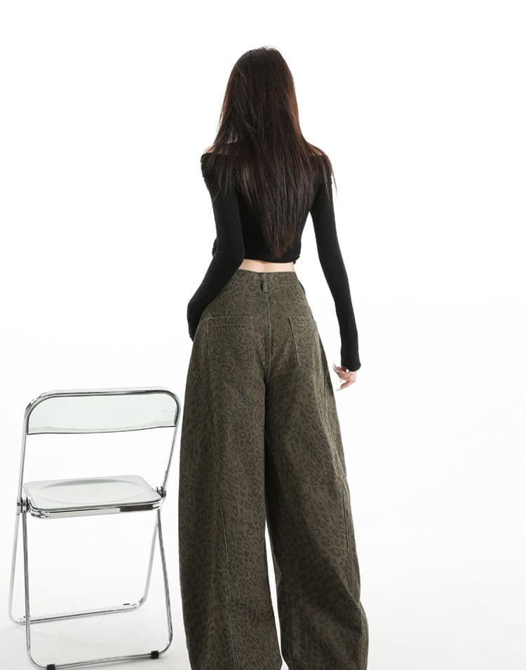 실사 가을 겨울 새로운 핫걸 패션 레트로 스타일 트렌드 루즈핏 모통이 칼 바지 와이드 레그 팬츠 레오파드 무늬 캐주얼 바지 상세 이미지 27