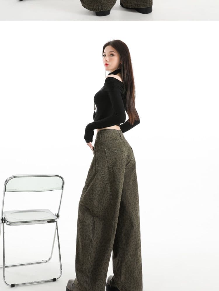 실사 가을 겨울 새로운 핫걸 패션 레트로 스타일 트렌드 루즈핏 모통이 칼 바지 와이드 레그 팬츠 레오파드 무늬 캐주얼 바지 상세 이미지 28
