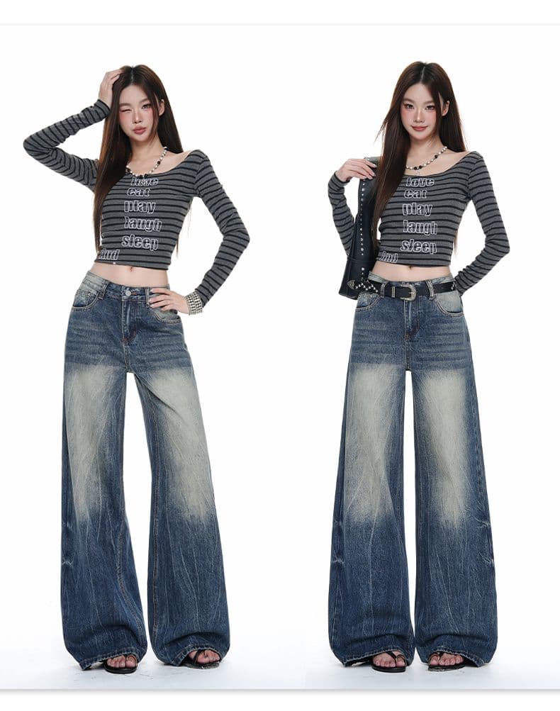실사 아메리칸 레트로 마 오래된 워싱 청바지 루즈핏 다용도 바닥 청소 바지 느긋한 와이드 레깅스 바지 상세 이미지 10