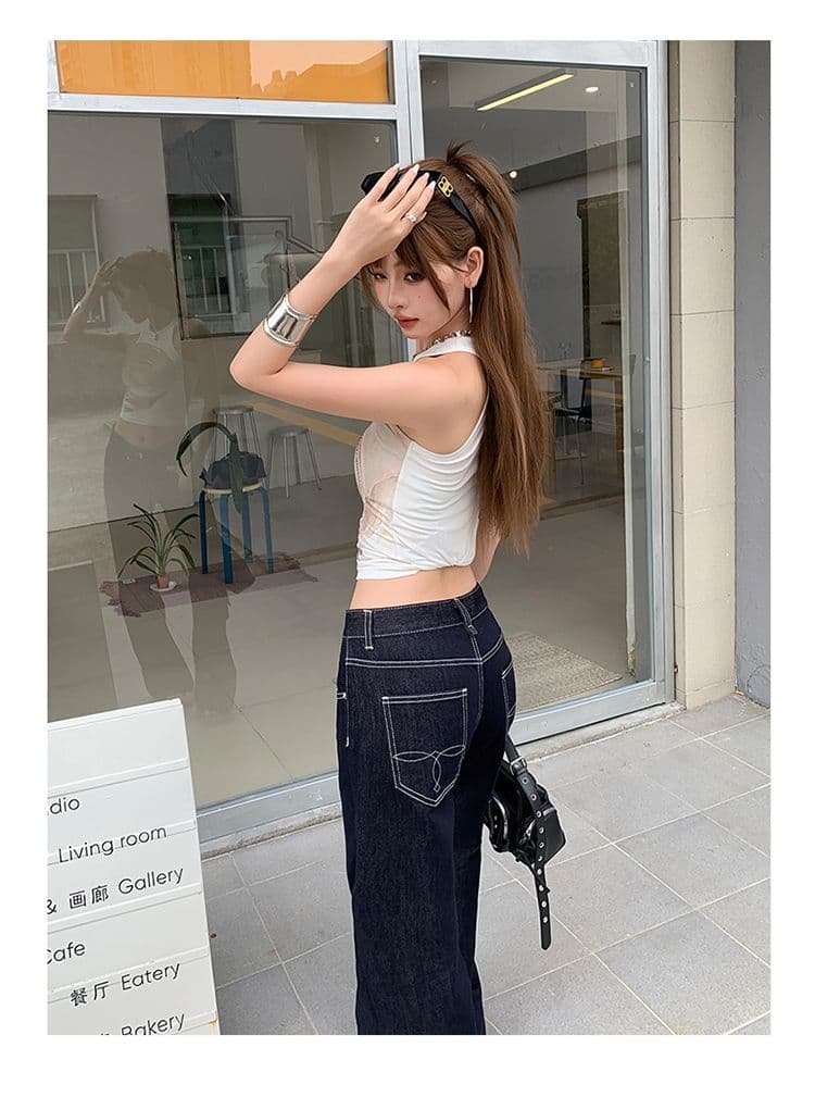 실사 아메리칸 단 닝 색상 로우 웨이스트 부츠컷 청바지 여성 루즈핏 슬림해 보이는 다용도 바닥 청소 나팔 바지 상세 이미지 19