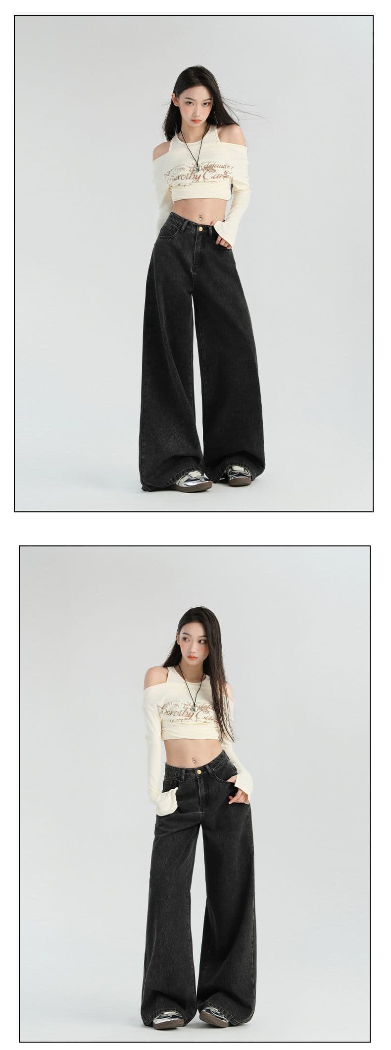 실사 아메리칸 복잡한 고대 법 일 블루 루즈핏 넓은 다리 청바지 새로운 하이웨이스트 슬림해 보이는 도루 센스 느긋한 와이드 레그 팬츠 상세 이미지 14