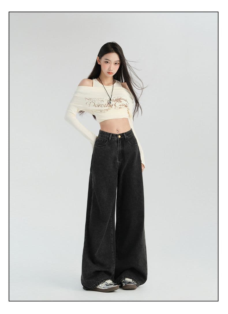 실사 아메리칸 복잡한 고대 법 일 블루 루즈핏 넓은 다리 청바지 새로운 하이웨이스트 슬림해 보이는 도루 센스 느긋한 와이드 레그 팬츠 상세 이미지 15