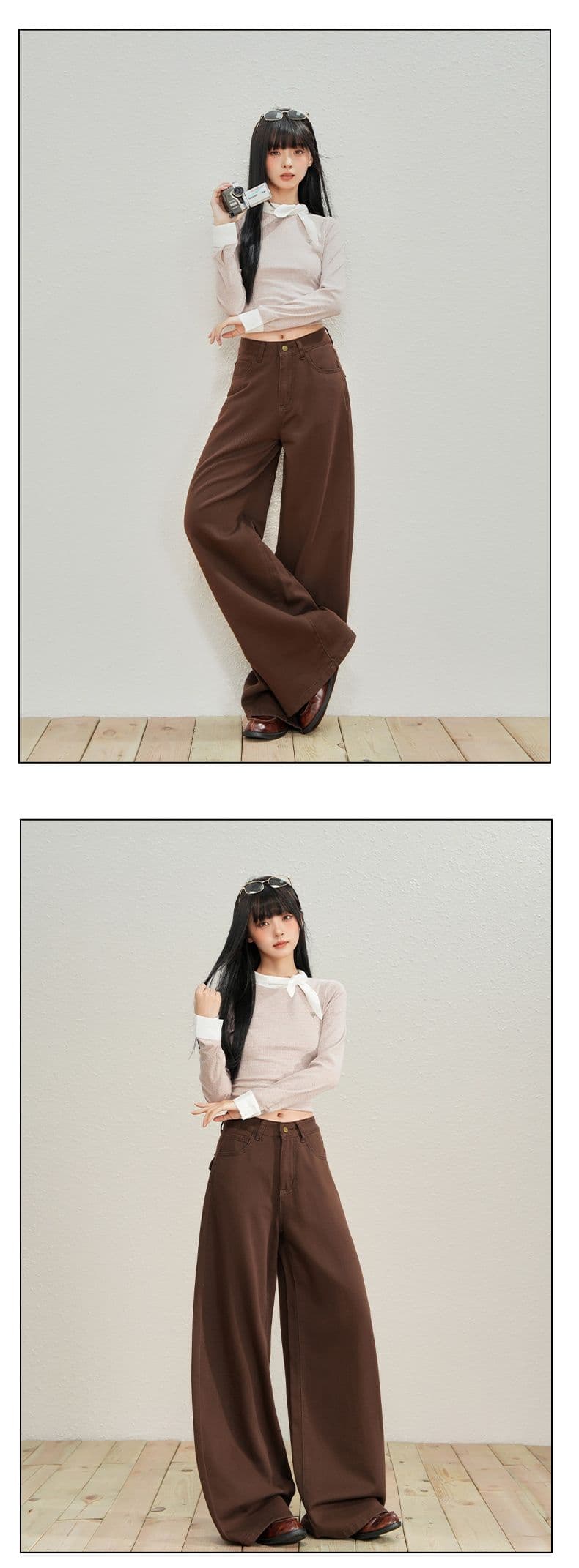 실사 아메리칸 복잡한 고대 법 일 블루 루즈핏 넓은 다리 청바지 새로운 하이웨이스트 슬림해 보이는 도루 센스 느긋한 와이드 레그 팬츠 상세 이미지 18