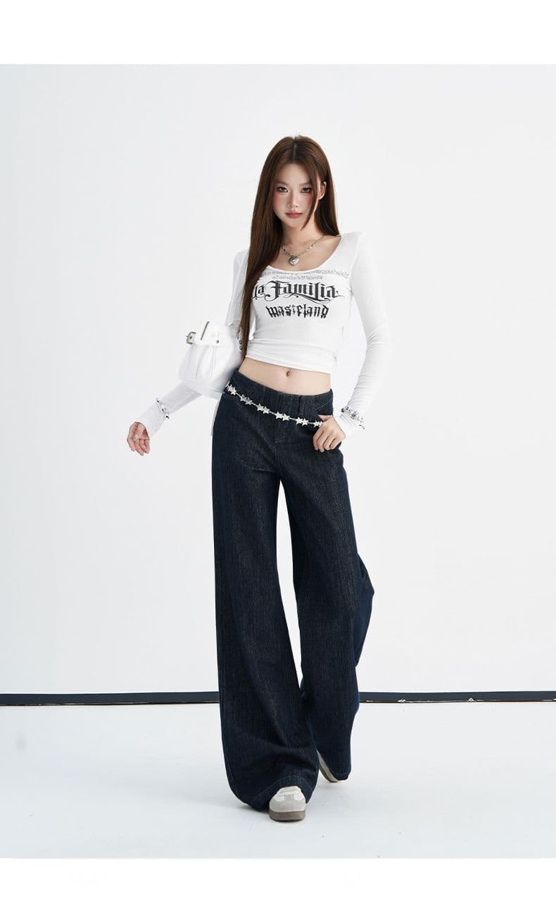 실사 자르기 없음 허리 머리 넓은 다리 청바지 여성 2026 년 이른 가을 새로운 미니멀리즘 캐주얼 도루 센스 바닥 청소 바지 상세 이미지 21