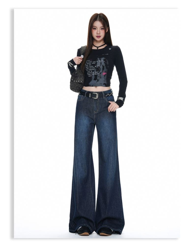 실사 가을 자카드 원단 청바지 루즈핏 튜브 라 나팔 바지 다용도 슬림해 보이는 디자인 센스 다리 길이 바지 상세 이미지 9