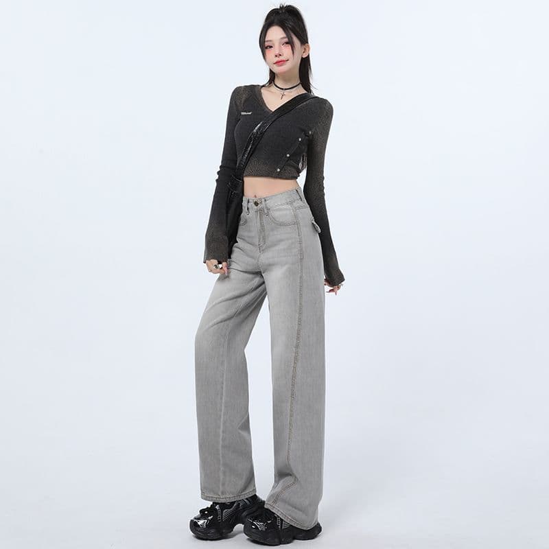 실사 새로운 아메리칸 레트로 루즈핏 다용도 스트레이트 청바지 도루 센스 와이드 레그 팬츠 아이들 이미지 3
