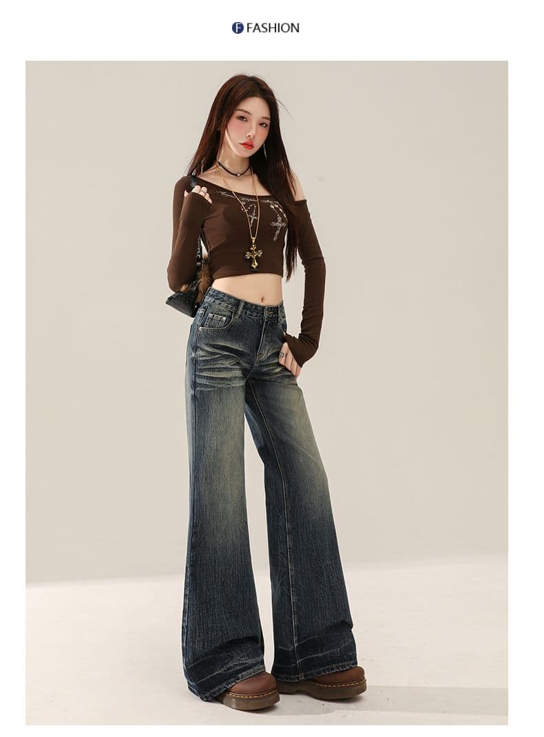 실사 핫걸 로우 웨이스트 청바지 2026 봄 가을 새로운 대나무 마디 곡물 레트로 블루 스트레이트 바닥 청소 나팔 바지 상세 이미지 10