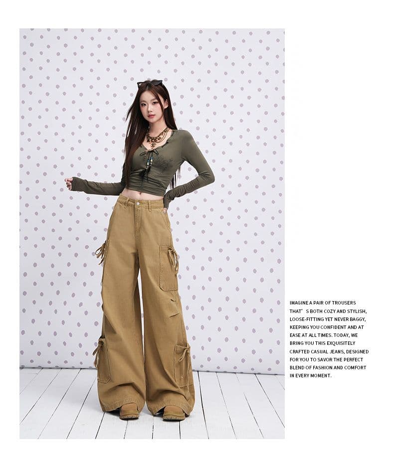 실사 카키 색 기타 주머니 3 차원 스트랩 장식 청바지 2026 년 이른 가을 새로운 표지 고기 와이드 레그 팬츠 상세 이미지 22