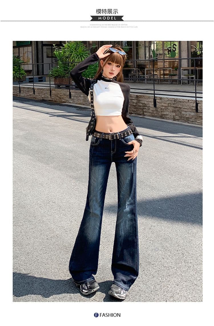 실사 아메리칸 레트로 블루 회색 신축성 부츠컷 청바지 여성 핫걸 로우 웨이스트 몸매 가꾸기 슬림해 보이는 호스 슈 바지 상세 이미지 5