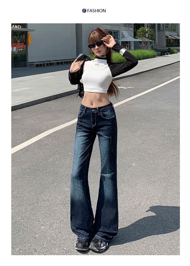 실사 아메리칸 레트로 블루 회색 신축성 부츠컷 청바지 여성 핫걸 로우 웨이스트 몸매 가꾸기 슬림해 보이는 호스 슈 바지 상세 이미지 12