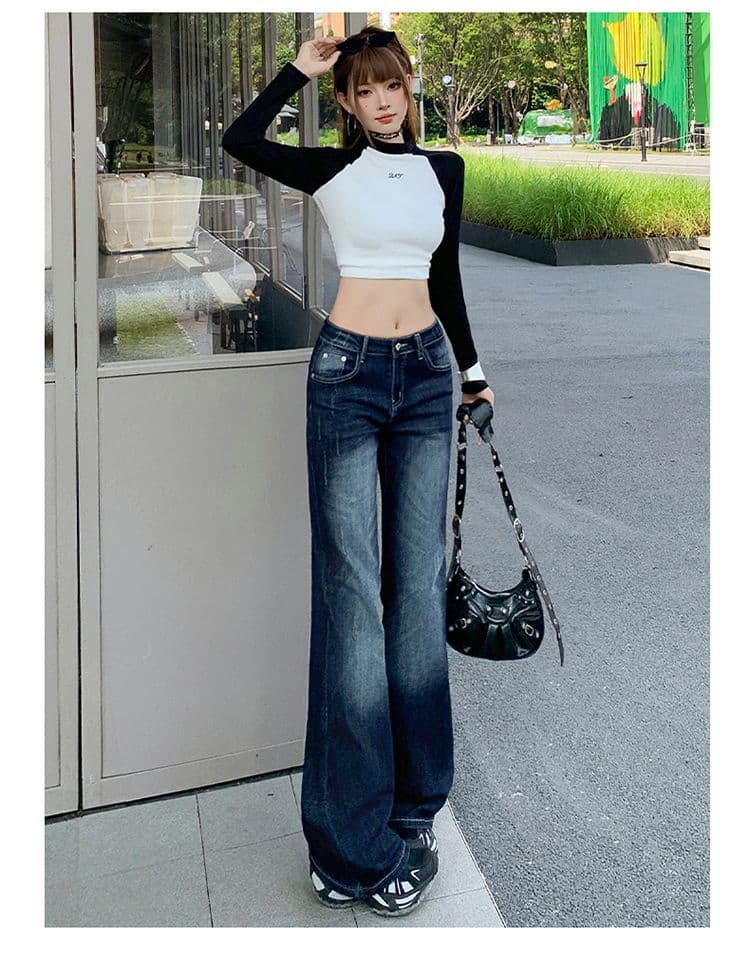 실사 아메리칸 레트로 블루 회색 신축성 부츠컷 청바지 여성 핫걸 로우 웨이스트 몸매 가꾸기 슬림해 보이는 호스 슈 바지 상세 이미지 14