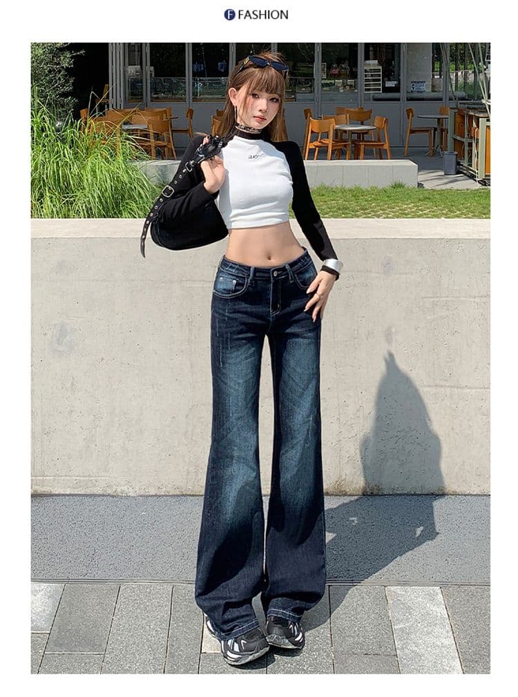 실사 아메리칸 레트로 블루 회색 신축성 부츠컷 청바지 여성 핫걸 로우 웨이스트 몸매 가꾸기 슬림해 보이는 호스 슈 바지 상세 이미지 15