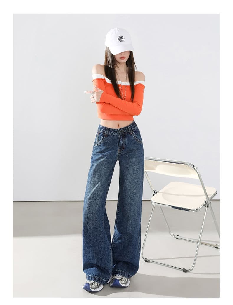 실사 아메리칸 핫걸 바람 거리 다용도 이후 가방 자수 공예 조류 소녀 거리 와이드 레그 팬츠 청바지 상세 이미지 15