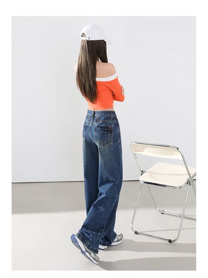 실사 아메리칸 핫걸 바람 거리 다용도 이후 가방 자수 공예 조류 소녀 거리 와이드 레그 팬츠 청바지 상세 이미지 17