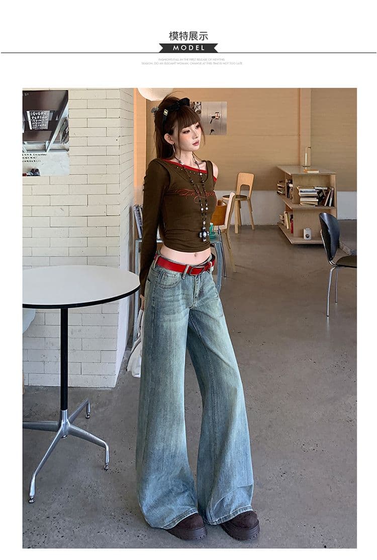실사 레트로 워싱 대나무 마디 곡물 넓은 다리 청바지 여성 새로운 루즈핏 아니요 막대기 다리 도루 센스 스트레이트 팬츠 상세 이미지 6