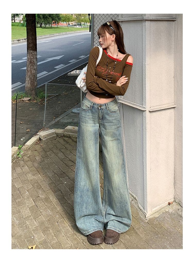 실사 레트로 워싱 대나무 마디 곡물 넓은 다리 청바지 여성 새로운 루즈핏 아니요 막대기 다리 도루 센스 스트레이트 팬츠 상세 이미지 8