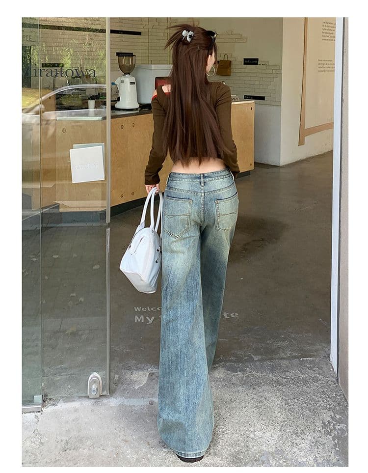 실사 레트로 워싱 대나무 마디 곡물 넓은 다리 청바지 여성 새로운 루즈핏 아니요 막대기 다리 도루 센스 스트레이트 팬츠 상세 이미지 15