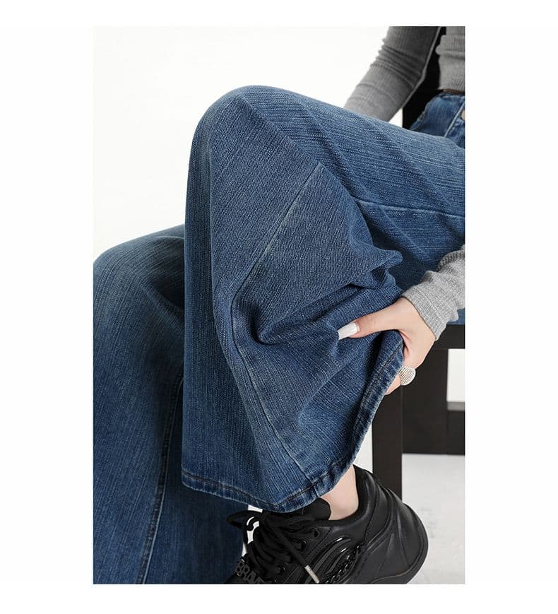 실사 레트로 핫걸 대나무 마디 곡물 대 튜브 청바지 새로운 더블 버클 디자인 센스 루즈핏 넓은 다리 바닥 청소 바지 상세 이미지 18