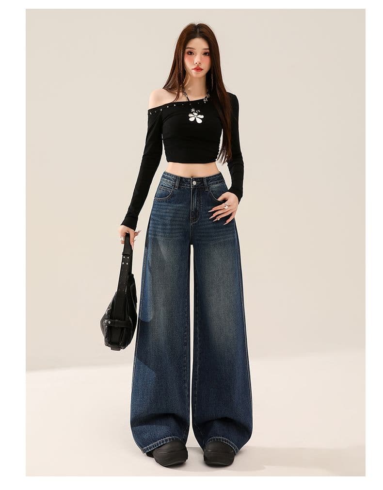 실사 봄 가을 새로운 레트로 파란색 넓은 다리 청바지 여성 스트레이트 루즈핏 다용도 캐주얼 바지 상세 이미지 12