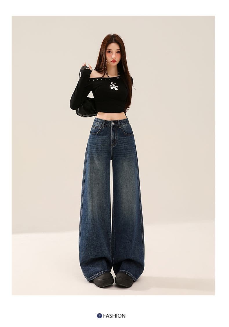 실사 봄 가을 새로운 레트로 파란색 넓은 다리 청바지 여성 스트레이트 루즈핏 다용도 캐주얼 바지 상세 이미지 14